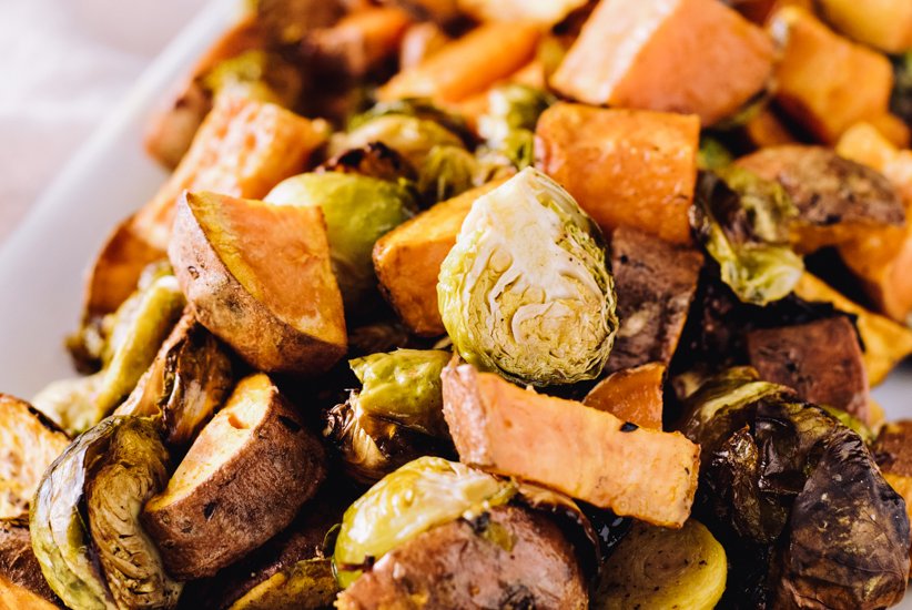 OvenRoasted Sweet Potatoes and Brussels Sprouts Food Gardening Network