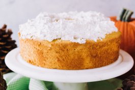 Pumpkin Angel Food Cake with Cinnamon Whipped Cream