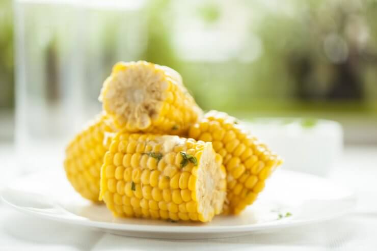 Steamed sweetcorn on the cob