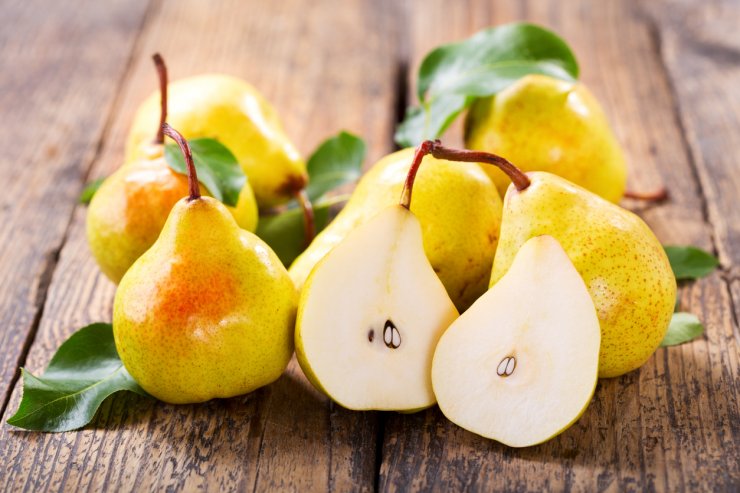 Pears on a wooden table