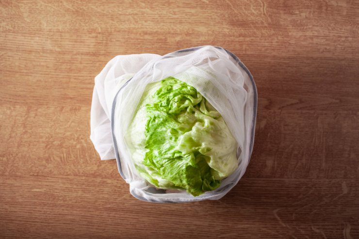 lettuce in reusable mesh nylon bag