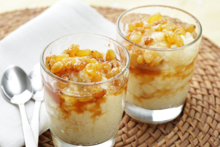 Chamomile Rice Pudding with Tea-Infused Golden Raisins.