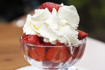 Strawberries with chamomile-infused cream.