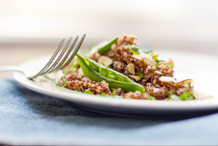 Quinoa confetti salad with sugar snap peas.