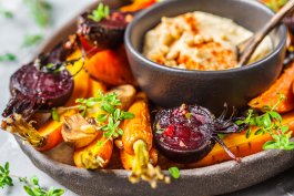 Cold Roasted Vegetables and Warm Hummus