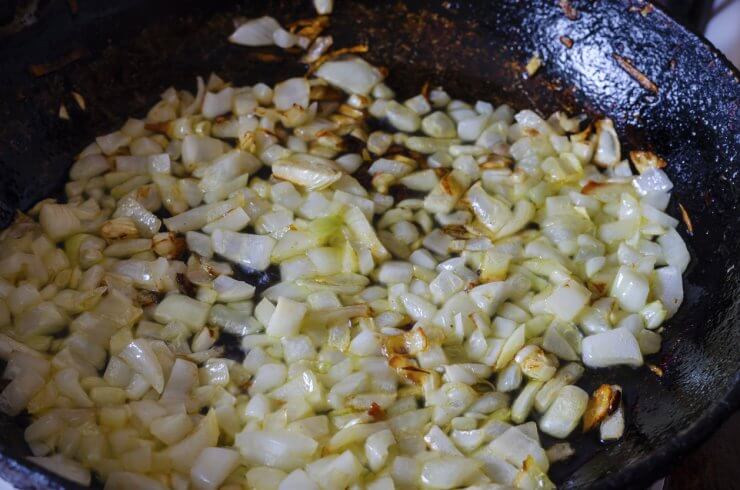 Sautéed onions for Easy Onion Dinner Rolls