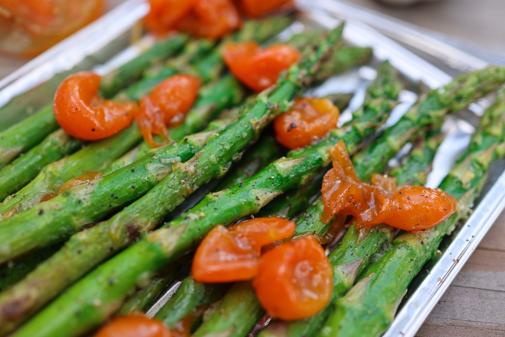 Grilled Rosemary Asparagus with Candied Garlic Kumquats Food