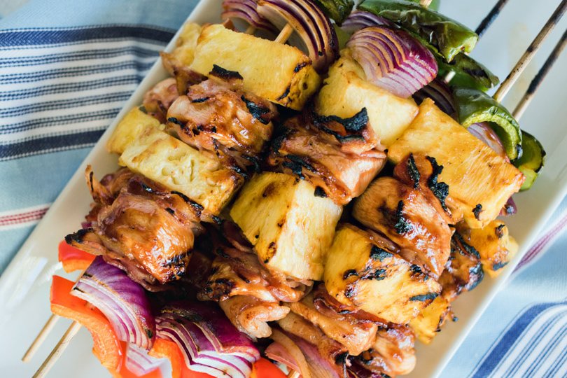 Marinated BBQ Chicken Kabobs with Pineapple & Bacon