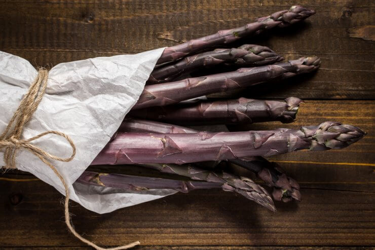 Purple asparagus for a salad