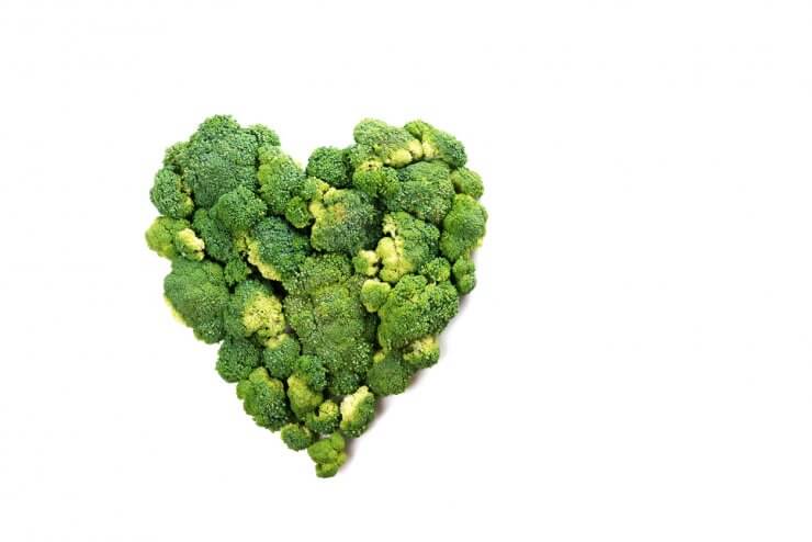 Fresh, healthful broccoli in the shape of a heart