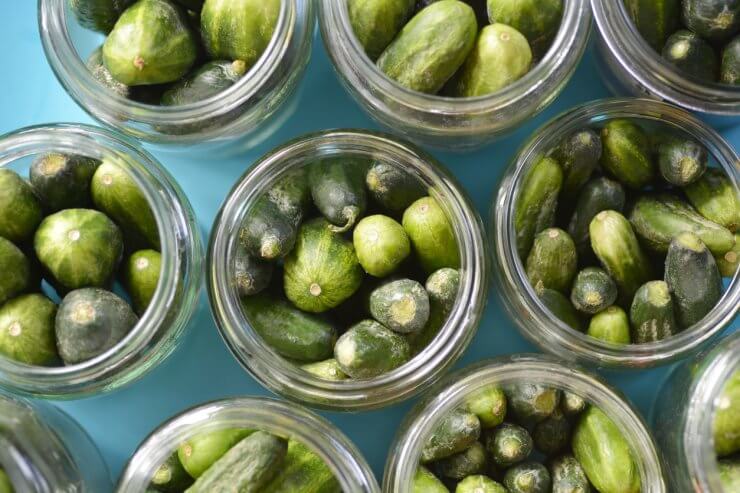 Cucumbers in jars