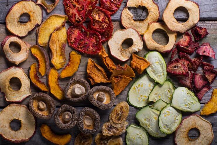 Assortment of dehydrated fruits and vegetables