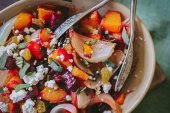 Maple-Roasted Beets and Butternut Squash with Caramelized Onions, Sage and Cranberries