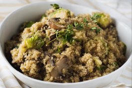 Garlic Mushroom Quinoa with Brussels Sprouts