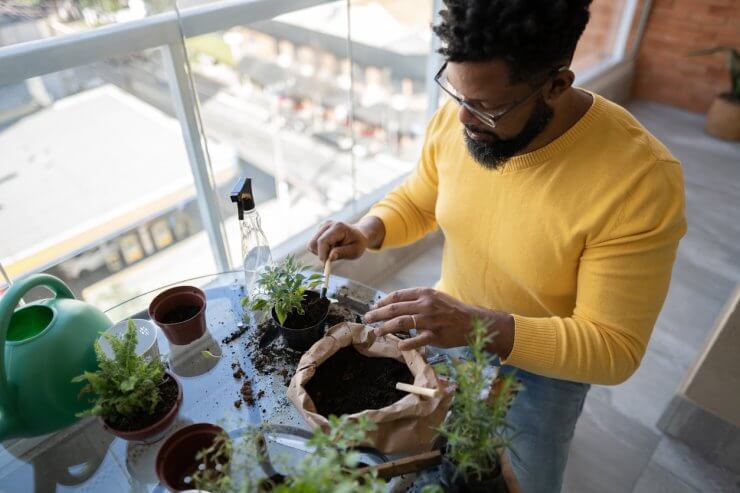 Man gardening at home