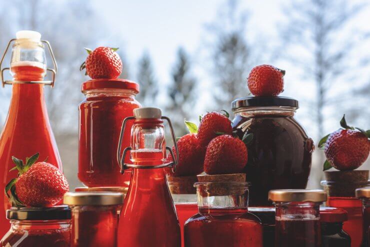 Organic syrup and jam made from strawberries