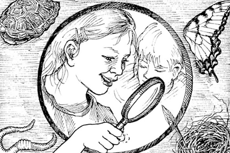 Girl with magnifying glass