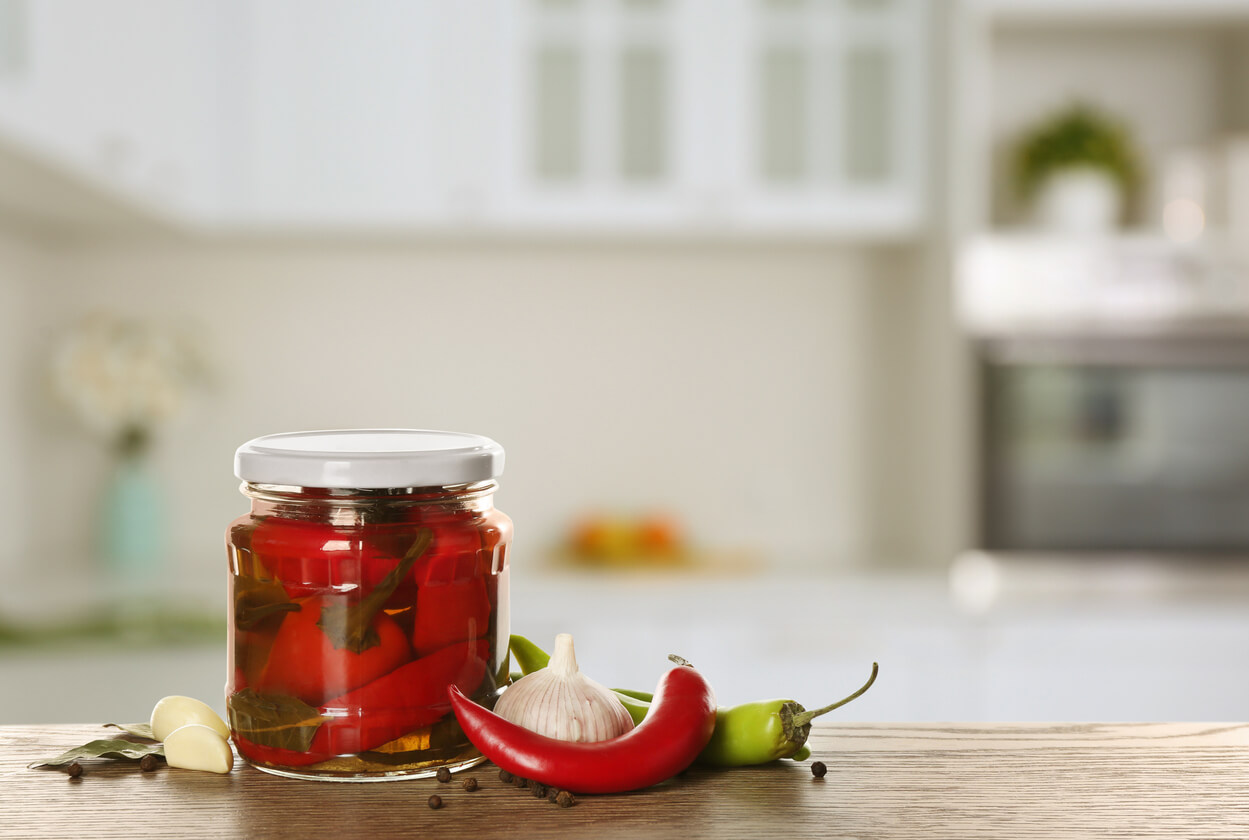 Pickled chile peppers in a jar