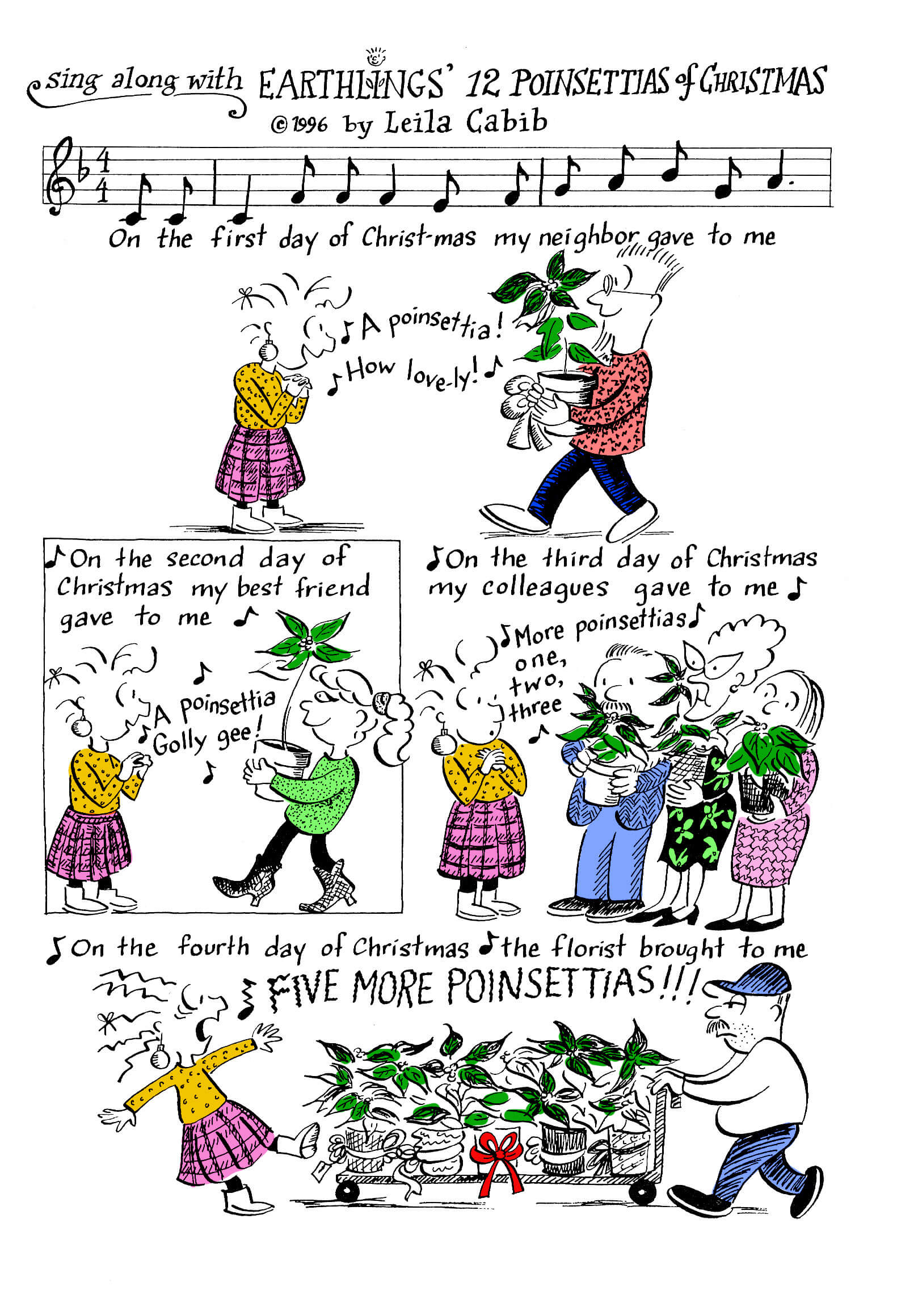 12 Poinsettias of Christmas Cartoon