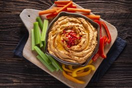 Roasted Red Bell Pepper Hummus with Crisp Garden Vegetables