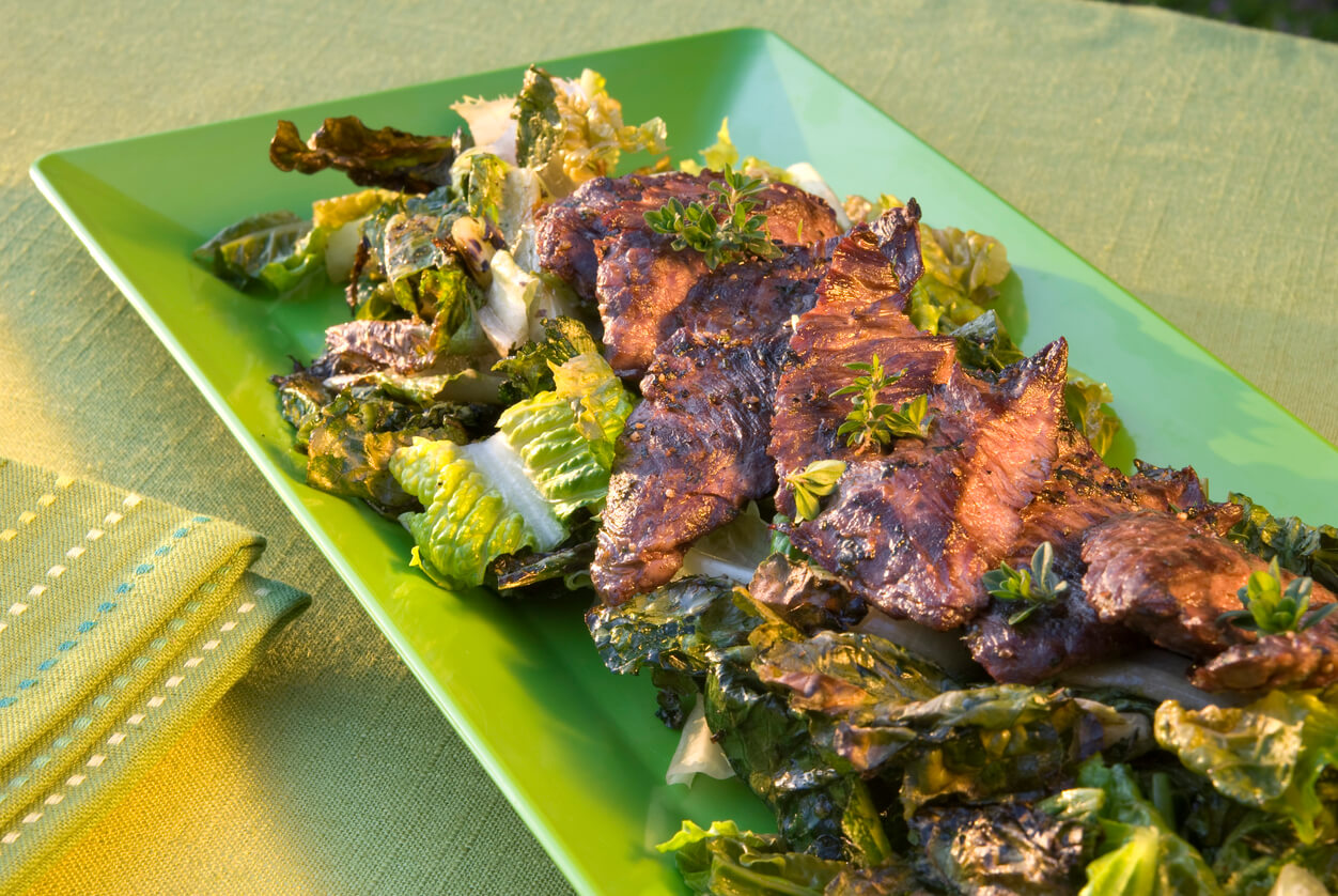 Beef Skirt Flank Steak & Grilled Romaine Summer Salad Picnic Food