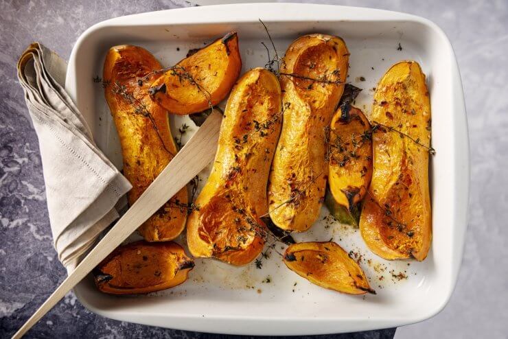 Dish of baked Butternut squashes