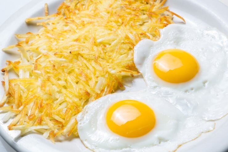 Over Easy Fried Eggs and Hash Browns
